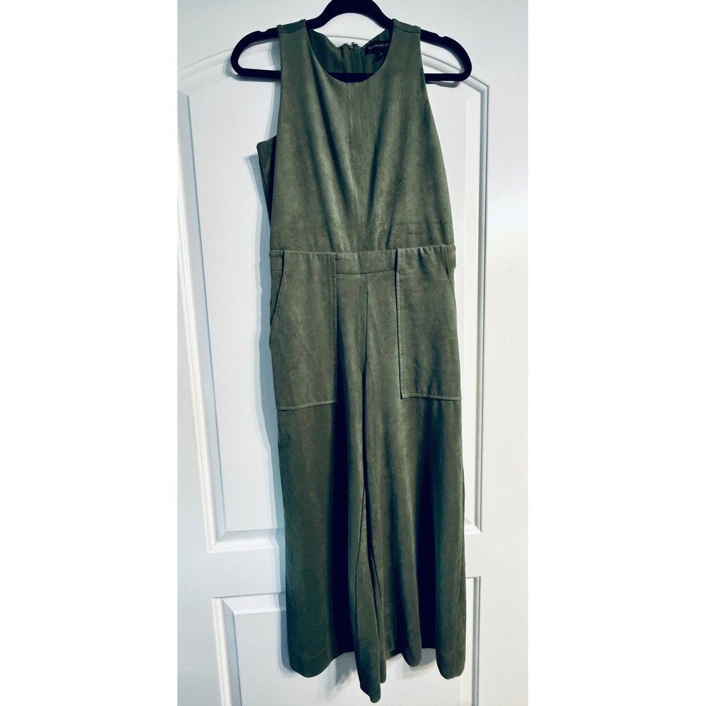 Banana Republic Jumpsuit 4 Green Faux Suede Wide Leg Sleeveless Boho Chic Earthy